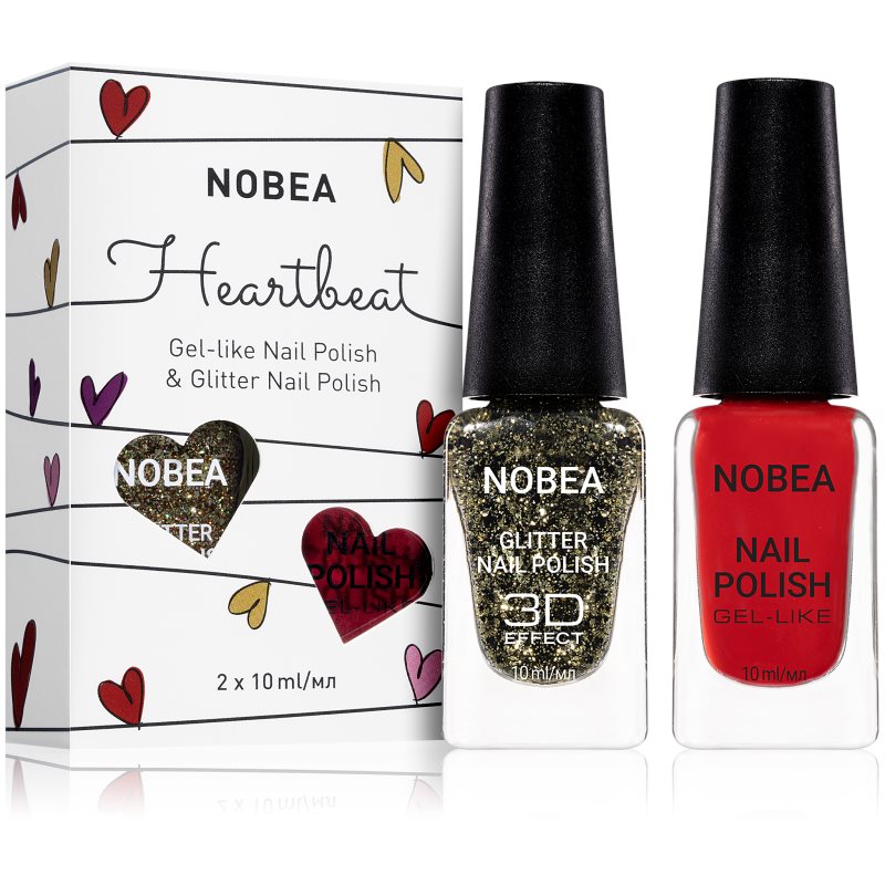 NOBEA Heartbeat набір лаків для нігтів: кольоровий та з блискітками Festive Red відтінок
NOBEA Heartbeat набір лаків для нігтів: кольоровий та з блискітками Festive Red відтінок