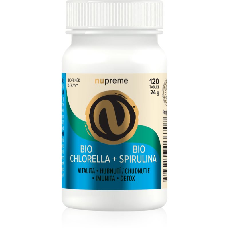 Nupreme Chlorella + Spirulina BIO přírodní antioxidant pro podporu detoxikace organismu 120 tbl