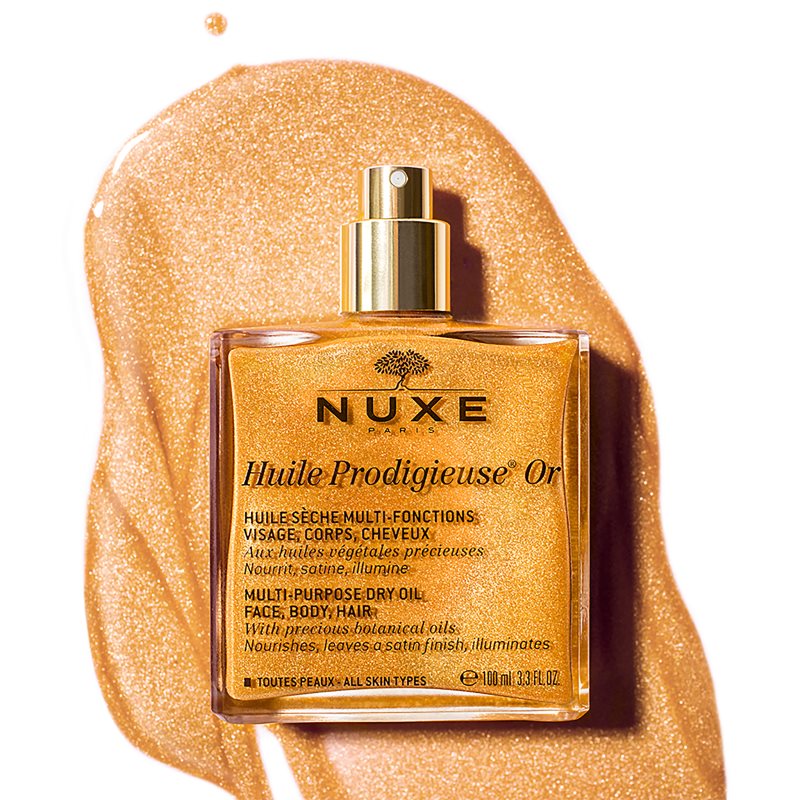 Nuxe Huile Prodigieuse Or мультифункціональна суха олійка з блискітками для обличчя, тіла та волосся
Nuxe Huile Prodigieuse Or мультифункціональна суха олійка з блискітками для обличчя, тіла та волосся