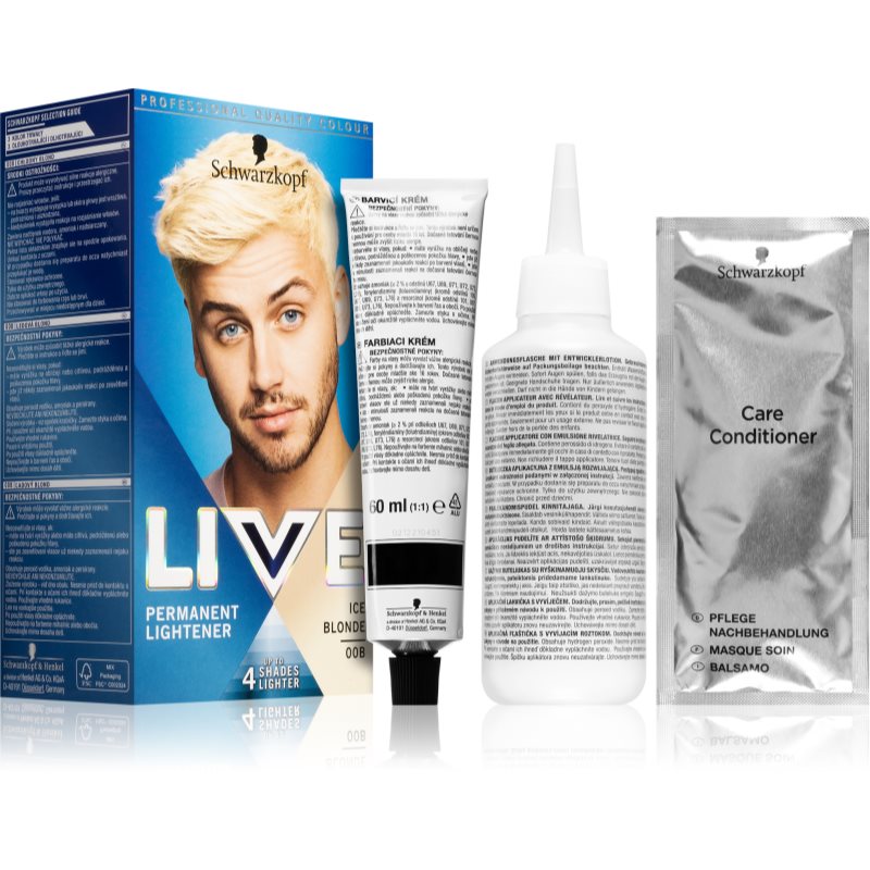 Schwarzkopf LIVE Men перманентна фарба для волосся для чоловіків відтінок 008 Ice Blonde
Schwarzkopf LIVE Men перманентна фарба для волосся для чоловіків відтінок 008 Ice Blonde