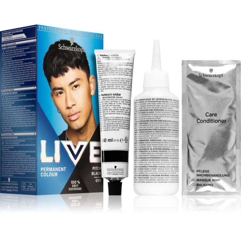 Schwarzkopf LIVE Men перманентна фарба для волосся для чоловіків відтінок 099 Pitch Black
Schwarzkopf LIVE Men перманентна фарба для волосся для чоловіків відтінок 099 Pitch Black