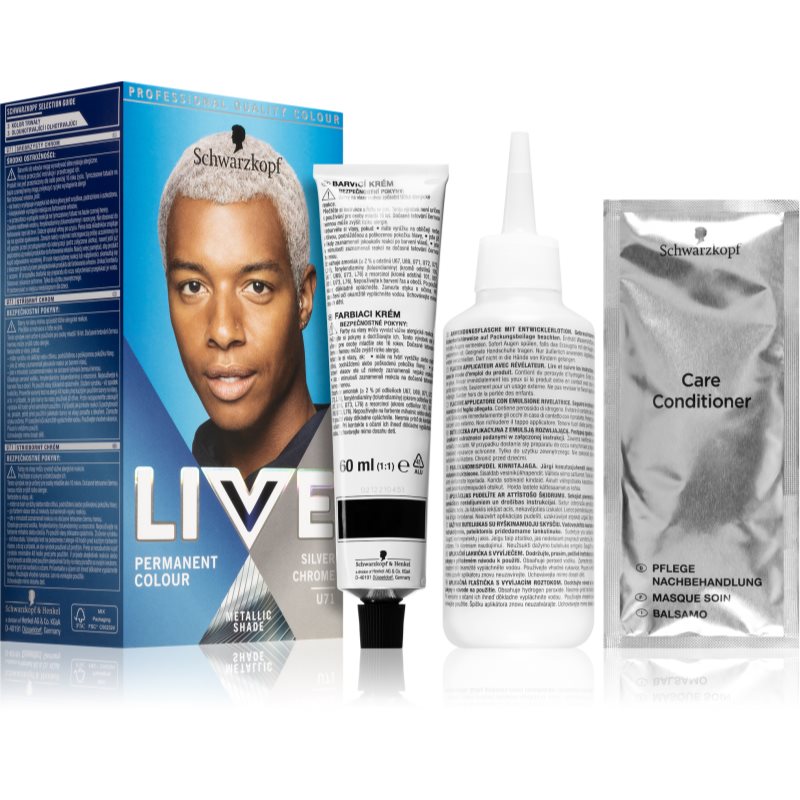 Schwarzkopf LIVE Men перманентна фарба для волосся для чоловіків відтінок U71 Silver Chrome
Schwarzkopf LIVE Men перманентна фарба для волосся для чоловіків відтінок U71 Silver Chrome
