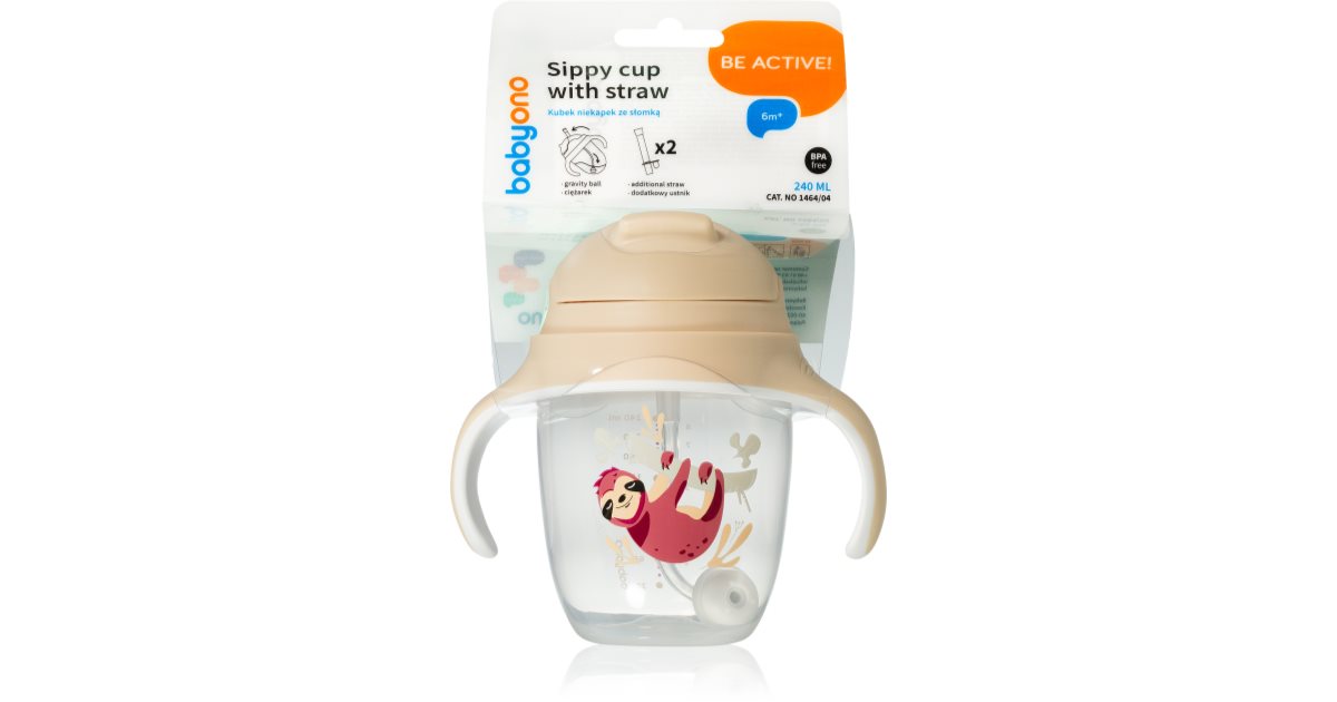 Babyono Be Active Sippy Cup With Weighted Straw Training Cup With Straw