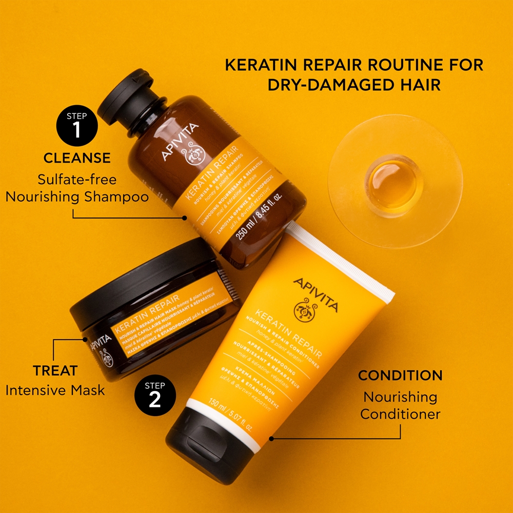 Apivita Keratin Repair Nourish Repair Shampoo - очищающий шампунь, 250 мл — фото 5