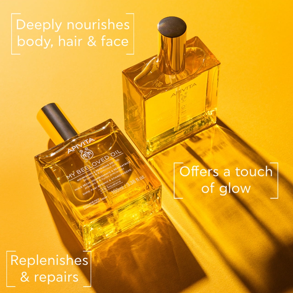 Подарочный набор Apivita Golden Glow, сухое масло для лица, тела и волос 100 мл и гель для душа 250 мл — фото 2