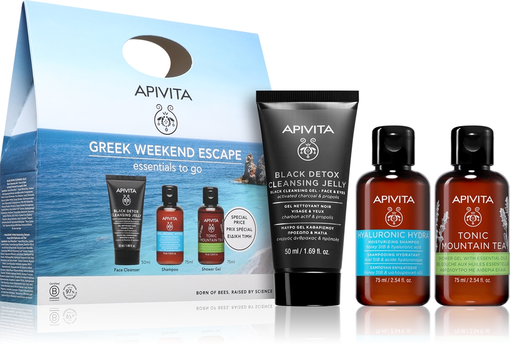 Набор косметики Apivita Greek Weekend Escape, гель для умывания, шампунь и гель для душа, 1 шт