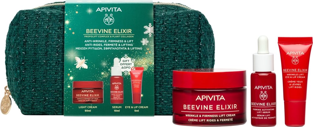 Набор для лица Apivita Beevine Elixir Collagen Reboot, лифтинг-крем 50 мл, лифтинг-сыворотка 10 мл и крем для глаз и губ 5 мл