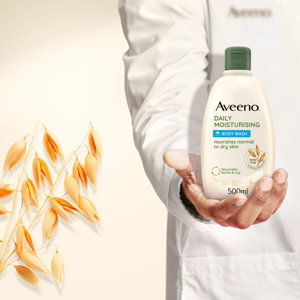 Gel Douche Hydratant Aveeno Daily Moisturising - À L'avoine Et Yaourt, Parfum Abricot-miel, 300 Ml, Pour Peaux Sensibles
