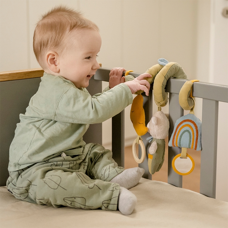 Fehn Mini Crabe Mobile – Jouet à Suspendre Pour Poussette, Lit, Coque – Miroir, Hochet, Clochette – Dès 3 Mois