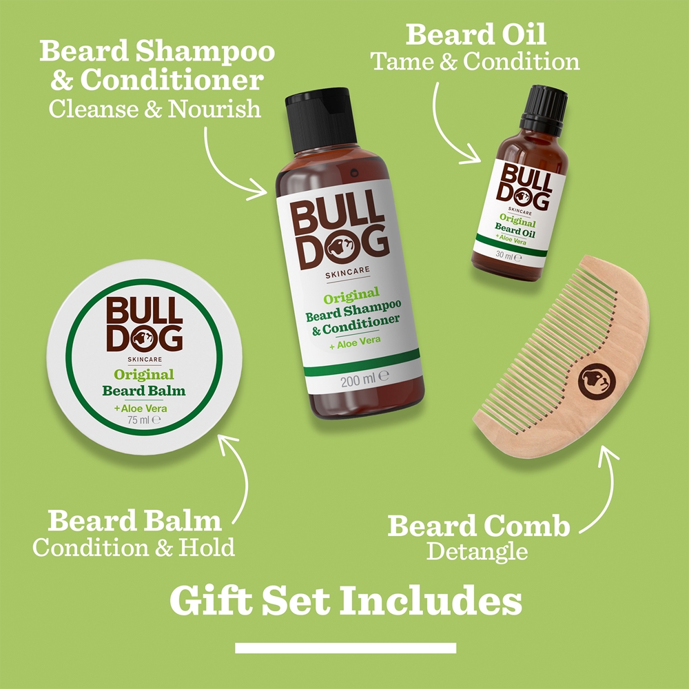 Набор для ухода за бородой Bulldog Original Ultimate Beard Care Kit подарочный, с деревянной расчёской — фото 2
