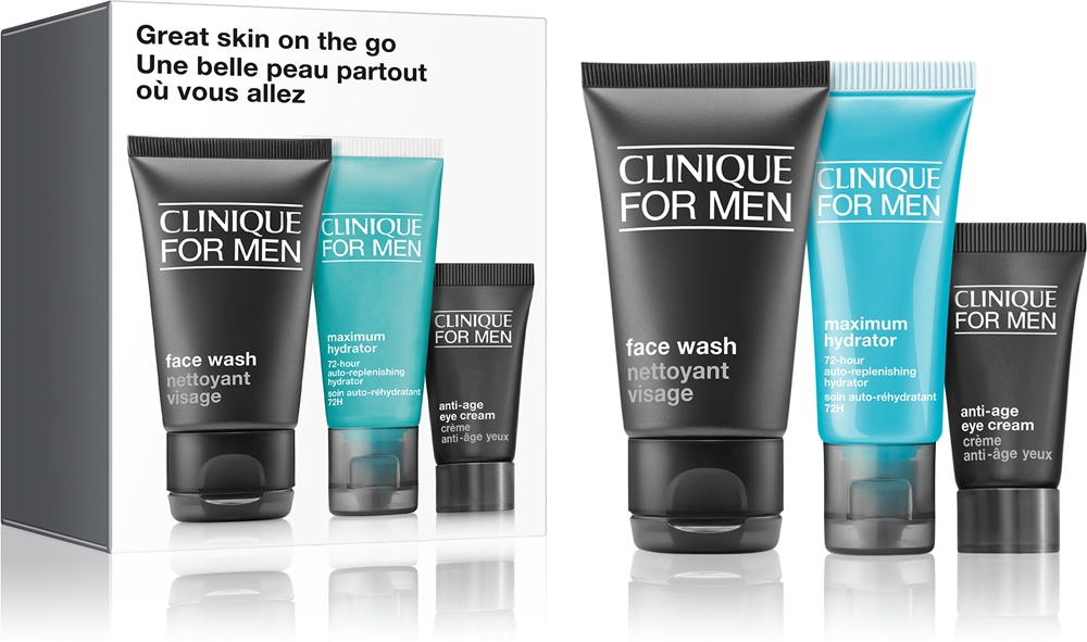 Набор для ухода за кожей мужчин Clinique Mini Kit Great Skin On The Go гель для умывания, гель-крем, крем для век, 30 мл + 15 мл + 7 мл