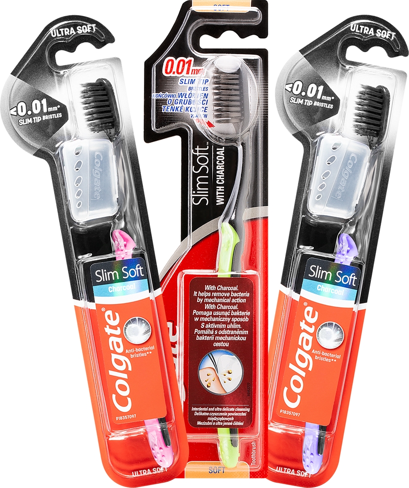 Lot De 8 Brosses à Dents Colgate Slim Soft Charcoal - Poils Souples - Gris - Neuf - Fabriqué En Inde