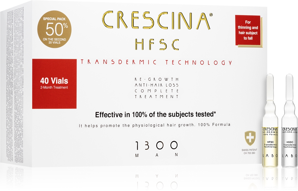 Ампулы для волос Crescina Transdermic 1300 Re-Growth and Anti-Hair Loss против выпадения, для роста волос, 20 x 3, 20 мл / 40 мл