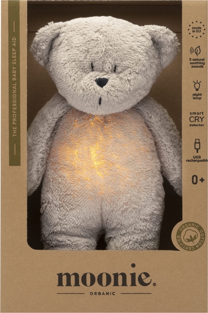 Игрушка-ночник Moonie Bear 2.0 Organic Grey со звуками, для новорождённых, USB, 1 шт