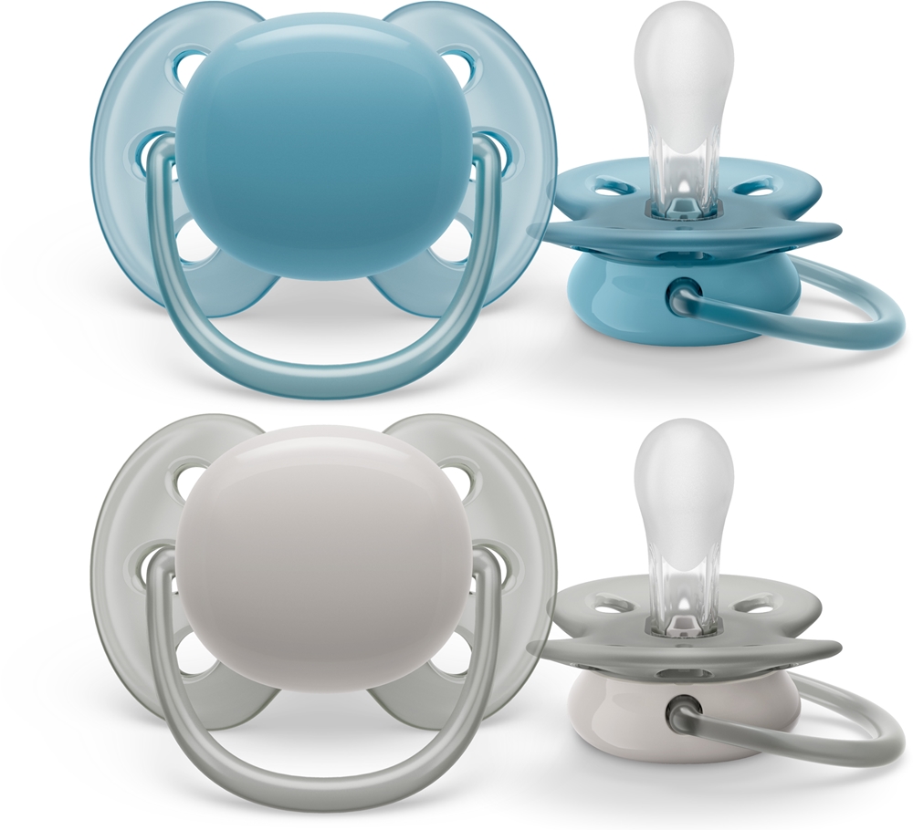 Philips Ciuccio Avent ultra soft - 2 ciucci morbidi e flessibili per bambini di età compresa tra 6 e 18 mesi, senza BPA, con custodia da trasporto per sterilizzatore modello SCF091/33