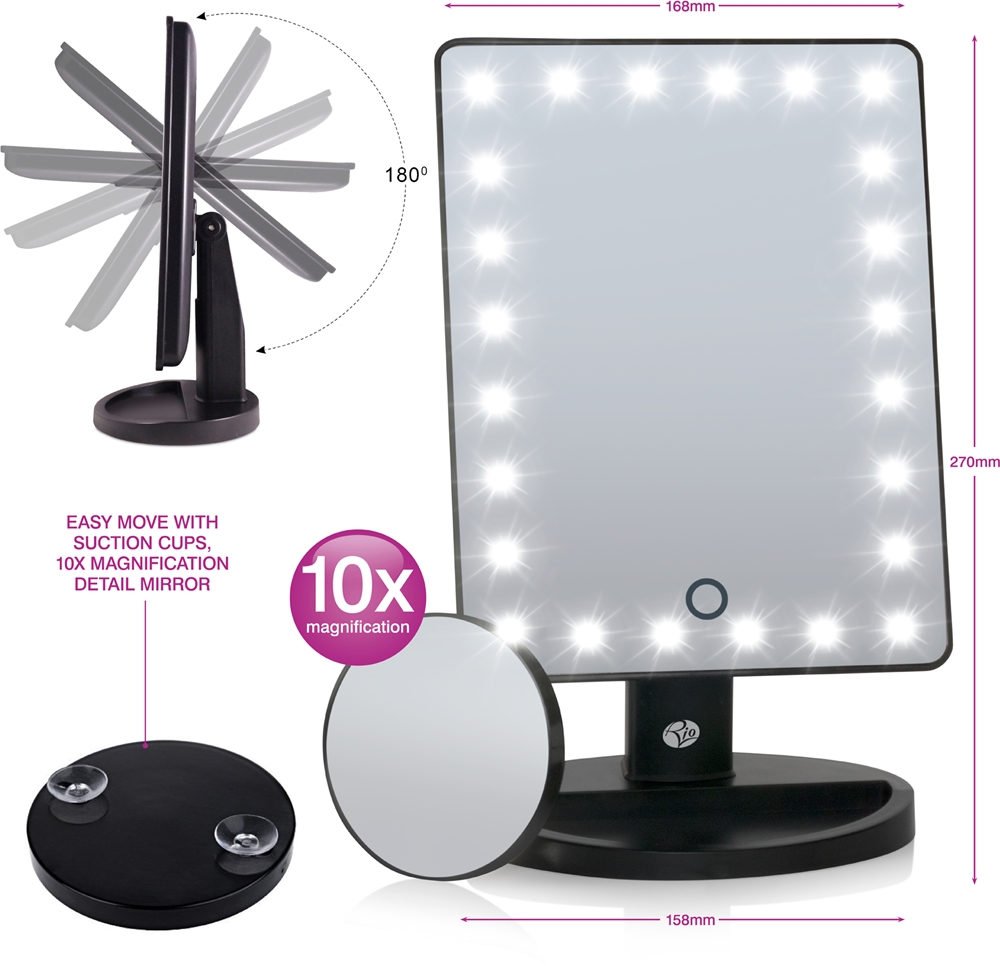 Зеркало для макияжа RIO 24 LED Mirror косметическое, классическое и увеличительное, 1 шт — фото 2