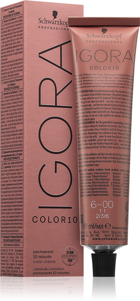 Краска для волос Schwarzkopf Professional IGORA Color 10 стойкая, окрашивание за 10 минут, 60 мл, оттенок 6-00 Dark Blonde Natural Extra