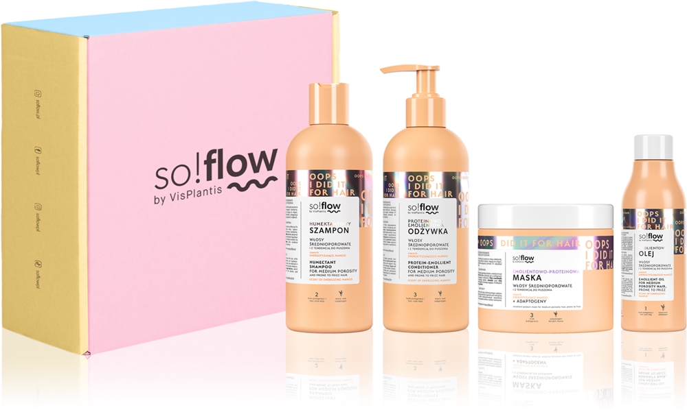 Подарочный набор для волос средней пористости so!flow Medium Porosity Hair Set против пушения, маска, шампунь, масло и кондиционер