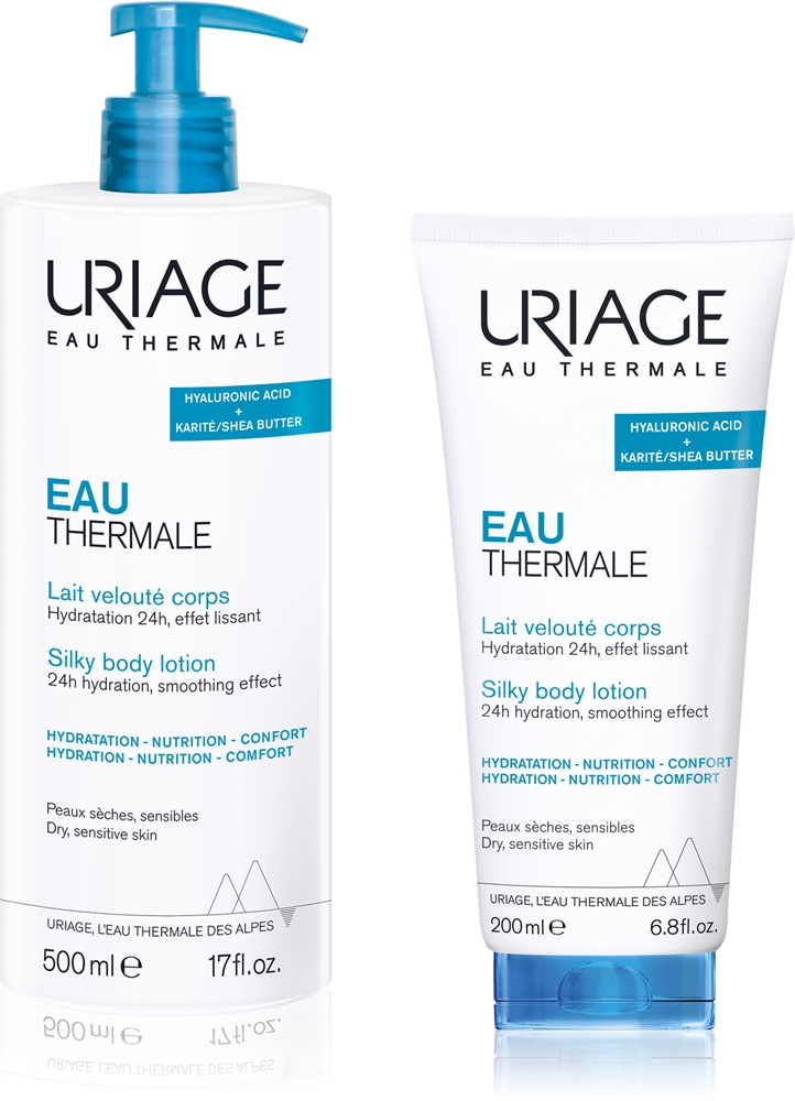 Набор Uriage Eau Thermale Silky Body Lotion шёлковый бальзам для тела, для сухой и чувствительной кожи, 500 мл и 200 мл