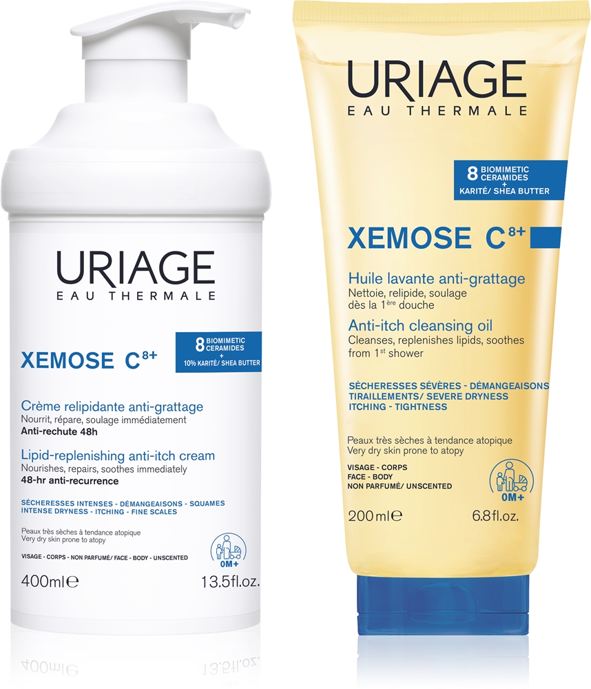 Набор для сухой и атопичной кожи Uriage Xemose C8+ Set, крем 400 мл и очищающее масло 200 мл
