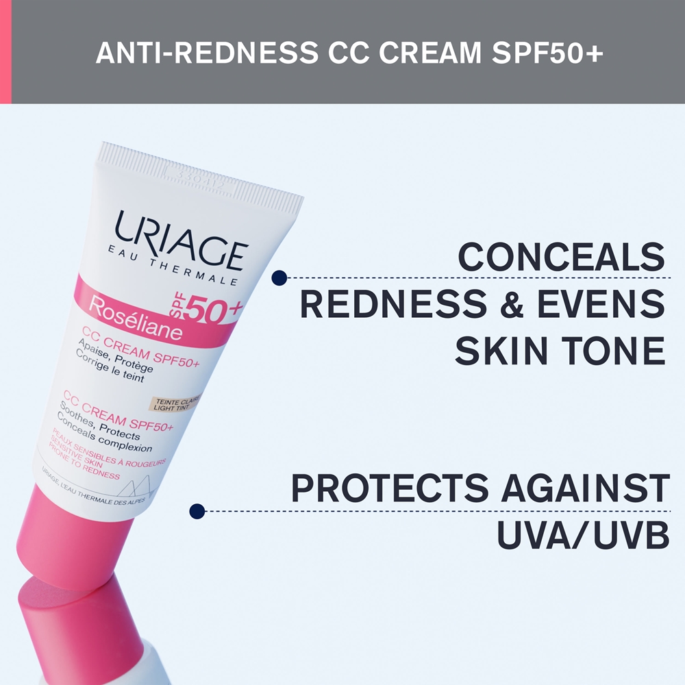 Крем CC Uriage Roseliane SPF 50+ тонирующий, для чувствительной кожи с покраснениями, 40 мл, оттенок Light Tint — фото 4