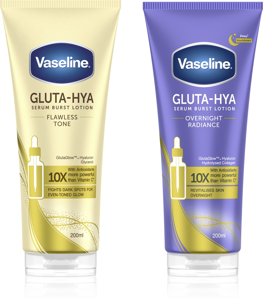 Набор сывороток для тела Vaseline Gluta-Hya Flawless Tone и Overnight Radiance, для ежедневного ухода, 200 мл и 200 мл