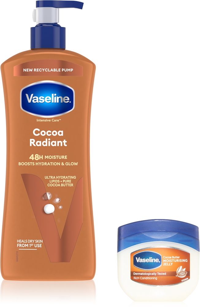 Набор для тела Vaseline Cocoa молочко Cocoa Radiant с маслом какао и вазелин Cocoa Butter, 600 мл и 100 мл