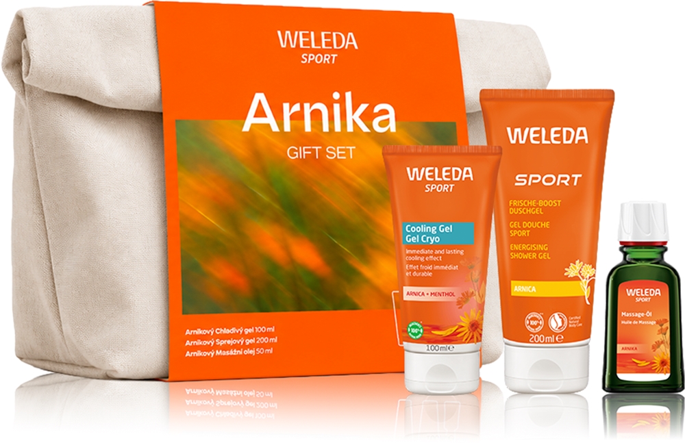 Набор для тела Weleda Sport Arnika гель для душа, охлаждающий гель для мышц и массажное масло, подарочный