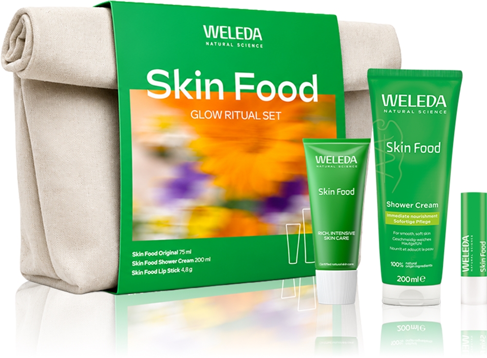 Набор косметики Weleda Skin Food Glow Ritual питательный, подарочный, крем для душа, крем и бальзам для губ