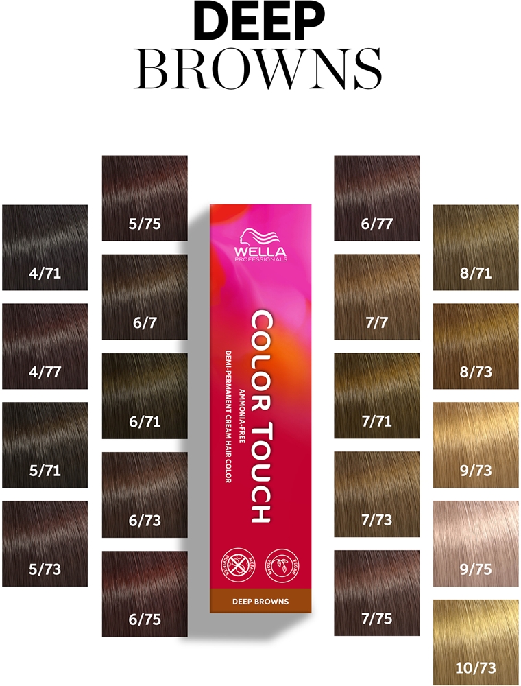 Полуперманентная краска для волос Wella Professionals Color Touch Deep Browns коричневая, с покрытием седины, 60 мл, оттенок 6/77 — фото 5