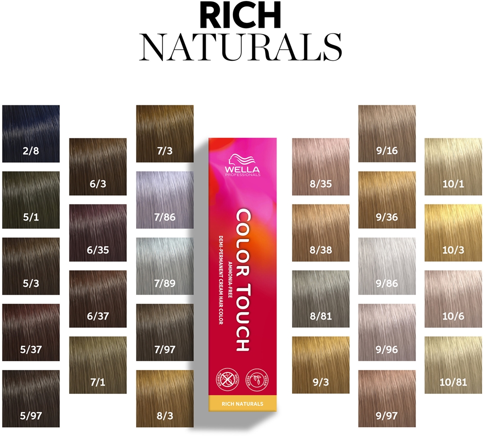 Полуперманентная краска для волос Wella Professionals Color Touch Rich Naturals блонд, с покрытием седины, 60 мл, оттенок 7/97 — фото 4