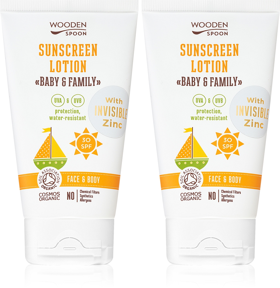 Набор солнцезащитных молочков WoodenSpoon Baby Family SPF 30 для лица и тела, для всей семьи, 1 шт