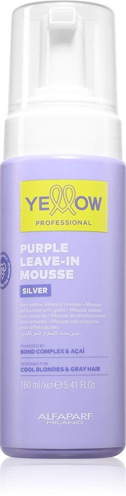 Мусс для волос Yellow Professional Silver Purple Leave-In Mousse несмываемый, поддерживает интенсивность цвета, 160 мл