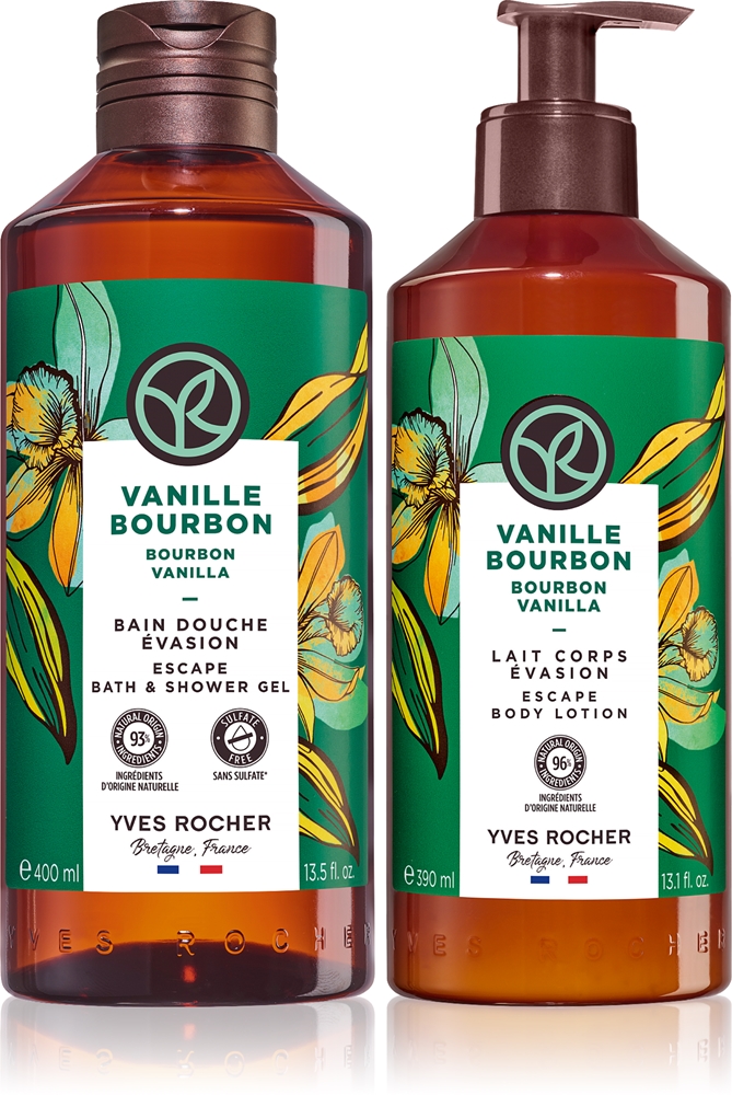 Набор Yves Rocher Bain de Nature Bourbon Vanilla молочко для тела и деликатный гель для душа, 390 мл + 400 мл
