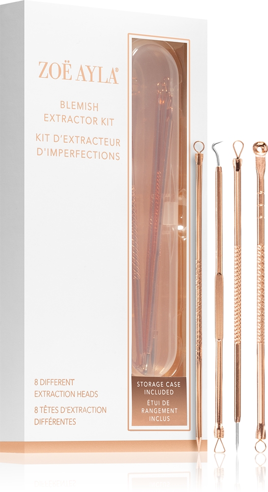 Zoë Ayla Blemish Kit - Набор для чистки лица Zoe Ayla Blemish Kit 4 двусторонних инструмента из карбоновой стали, для удаления чёрных точек и акне