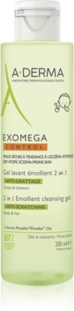 A-Derma Exomega Control Gel Lavant Émollient 2 en 1 gel de douche pour peaux sèches à atopiques