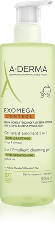 A-Derma Exomega Control Gel Lavant Émollient 2 en 1 Gel douche pour peaux sèches à atopiques