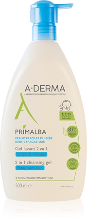 A-Derma Primalba Baby gel de limpeza para corpo e cabelo para crianças