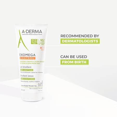 A-Derma Exomega Control Emollient Lotion Body Lotion to treat irritation and itching