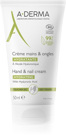 A-Derma Essentials Hand & Nail Cream kosteuttava käsi- ja kynsivoide sisältää hyaluronihappoa