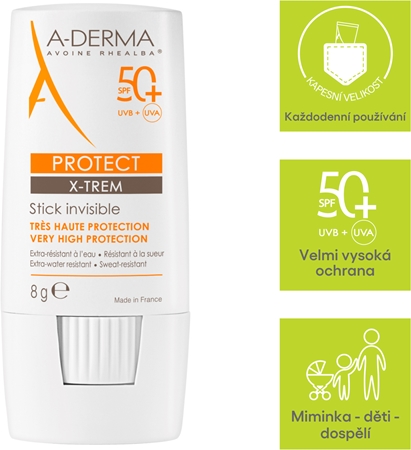 A-Derma Protect X-Trem Invisible Stick ochranná tyčinka na citlivá místa SPF 50+
