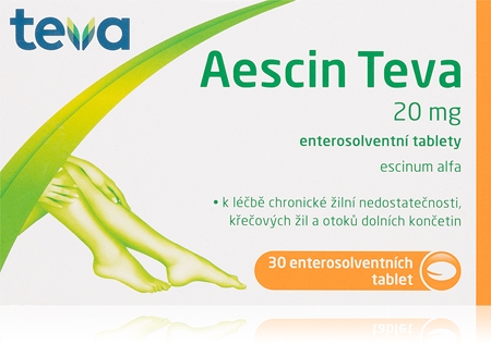 Aescin Aescin Teva 20mg enterosolventní tablety k léčbě otoků, zánětů a žilních onemocnění dolních končetin