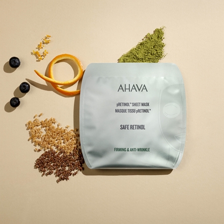 AHAVA Safe Retinol smoothing sheet mask with retinol