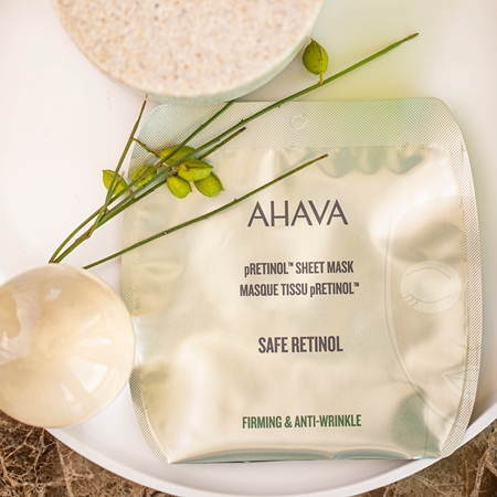 AHAVA Safe Retinol smoothing sheet mask with retinol