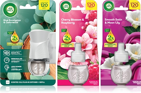 Air Wick Cherry Blossom & Rasberry Blue Eucalyptus & Cedarwood Essential Oils Smooth Satin & Moon Lily air freshener