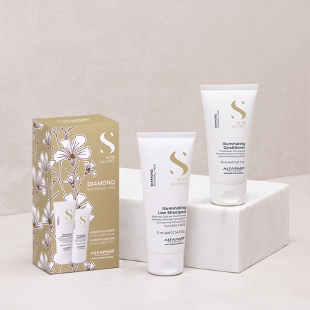 Alfaparf Milano Semi di Lino Diamond Minisize Kit set di cosmetici da viaggio per una luminosità splendente