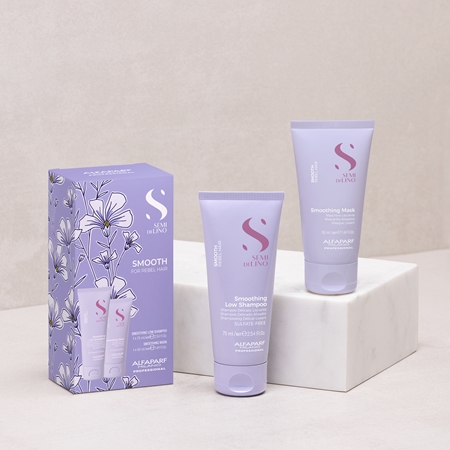 Alfaparf Milano Semi di Lino Smooth Minisize Kit set di cosmetici da viaggio per capelli ribelli e crespi