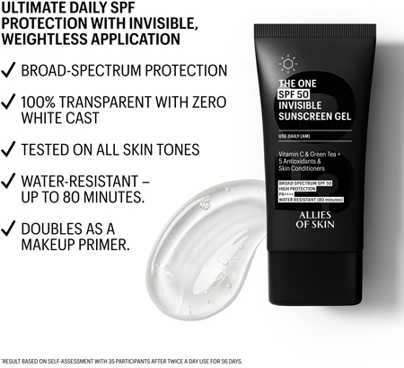 Allies of Skin The One Invisible Suncscreen Gel Invisible Mattifying Gel SPF 50