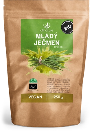 Allnature Mladý ječmen BIO prášek v BIO kvalitě pro detoxikaci organismu a podporu imunity
