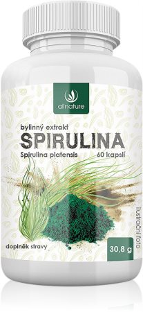 Allnature Spirulina bylinný extrakt kapsle pro podporu detoxikace organismu